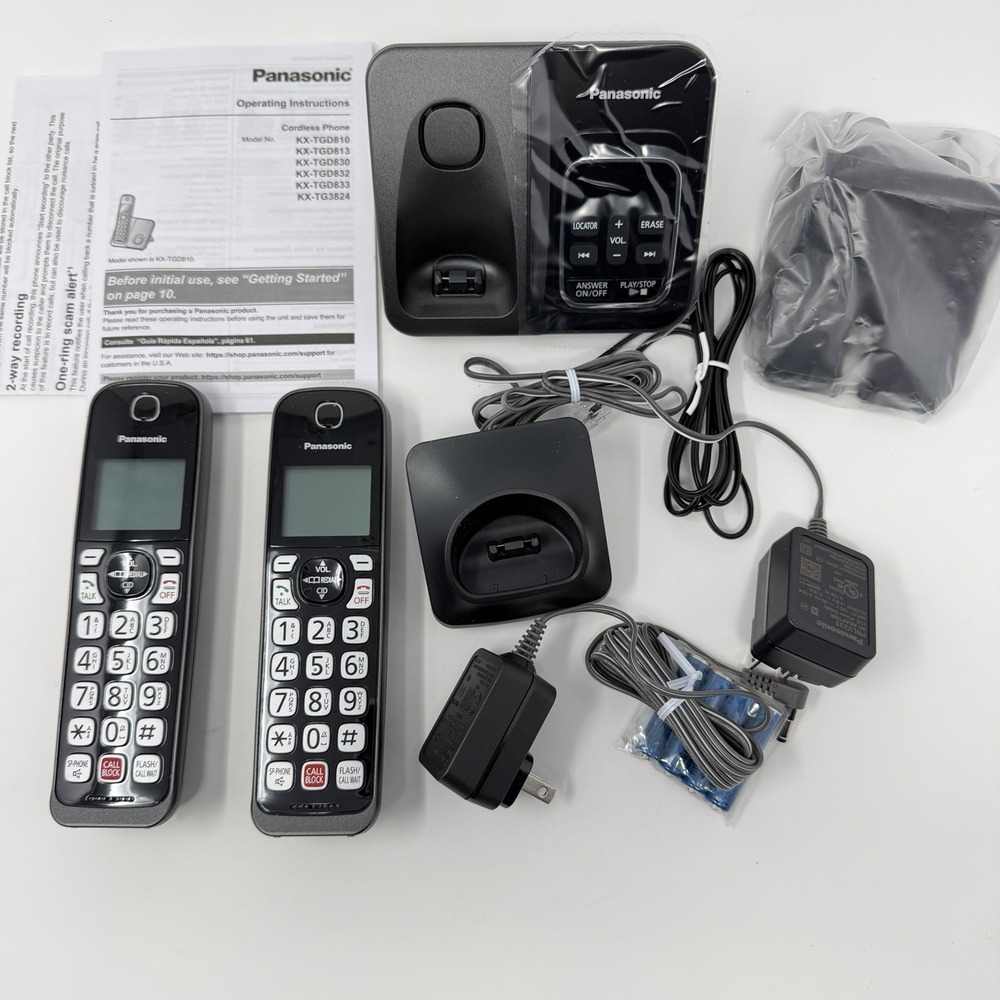 Panasonic KX‑TGD832 Cordless Phone 2 Handsets Answering Machine Open Box